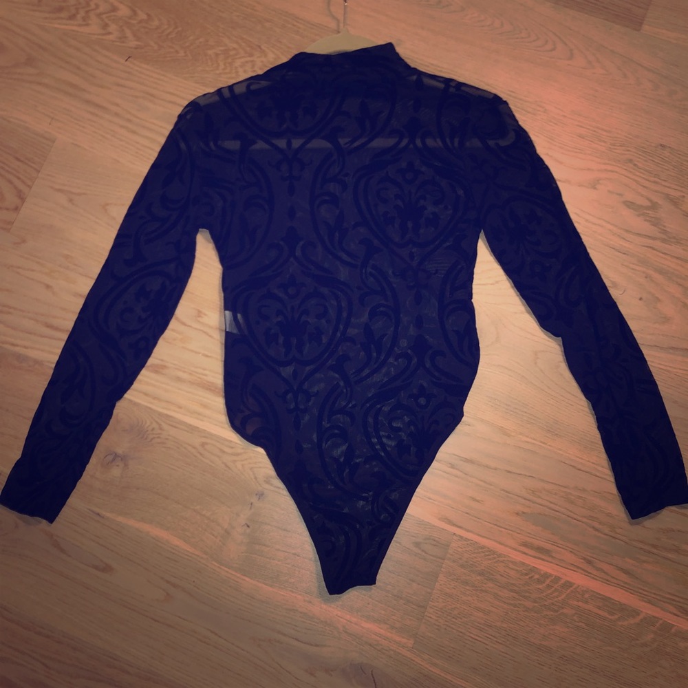 Black Long sleeve mock neck mesh bodysuit thong
